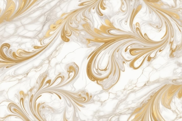 Ilustração de papel de parede de mármore branco e dourado com elegante redemoinhos de ouro AI generativa