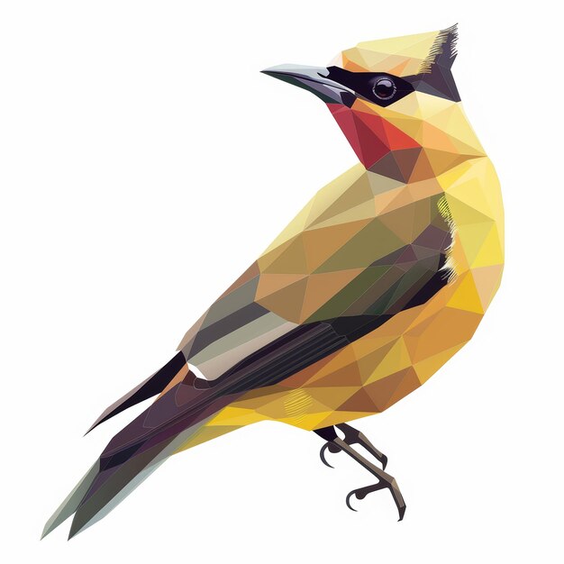 Ilustração de pássaro Cedar Waxwing vibrante em fundo branco Inteligência Artificial Gerativa