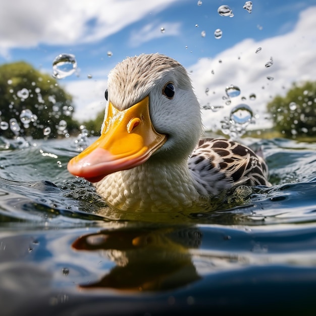 ilustração de pato nadando na sessão de fotos ampla do lago