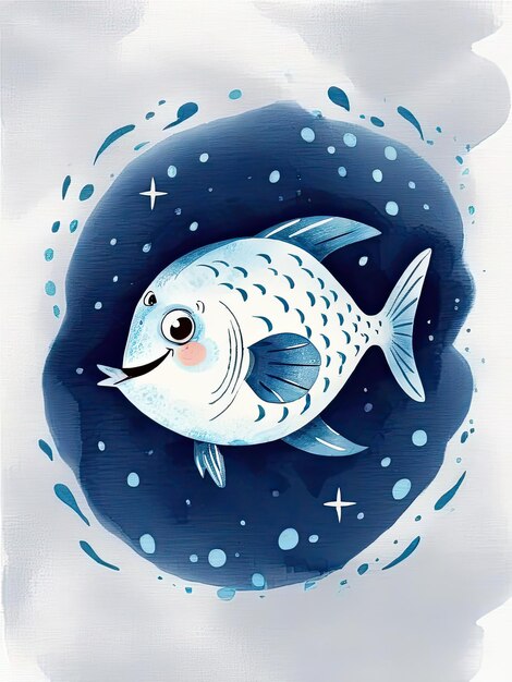 Ilustração de peixe de desenho animado colorido com uma expressão alegre isolada em um fundo branco