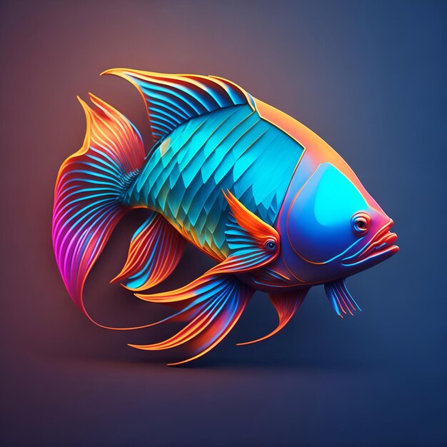 Ilustração de peixe ornamental de peixe-lutador-siamês 3D com cores gradientes brilhantes