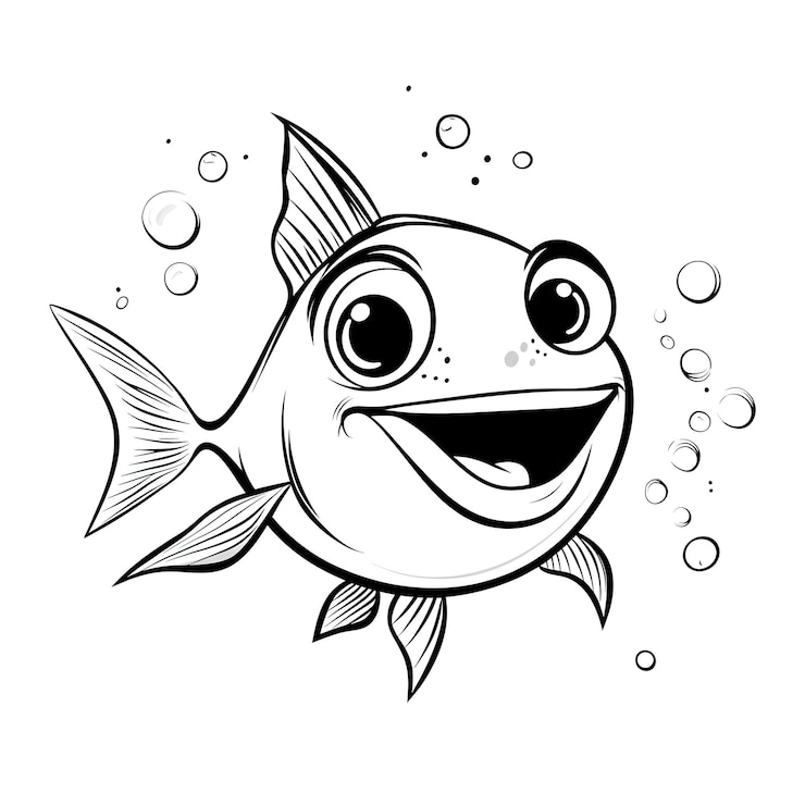 Foto ilustração de peixe sorridente com bolhas