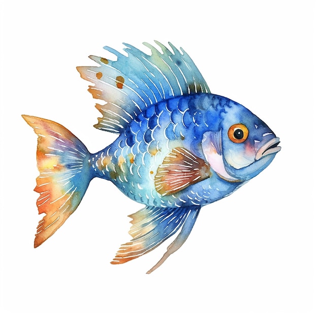 Foto ilustração de peixes em aquarela estética com fundo branco