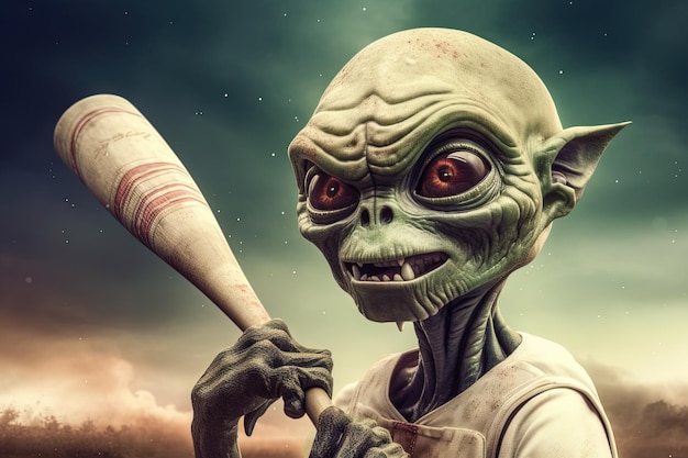 Ilustração de personagem alienígena de jogador de beisebol generativa ai