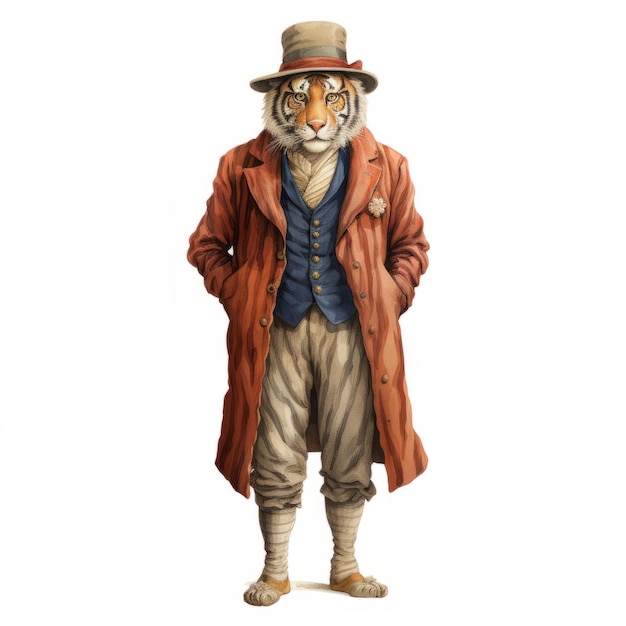 Ilustração de personagem de casaco de tigre de inspiração vitoriana