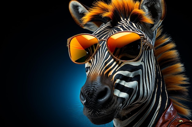 Ilustração de personagem de cavalo listrado Zebra engraçada em óculos de sol IA generativa