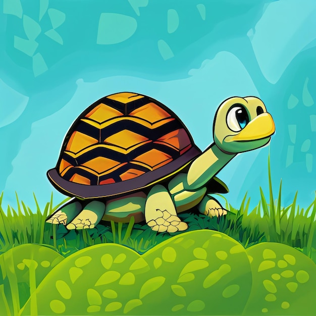 Ilustração de personagem de desenho animado de tartaruga fofa com casca verde