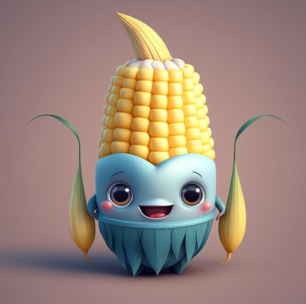 Ilustração de personagem de milho de desenho animado fofo por IA generativa