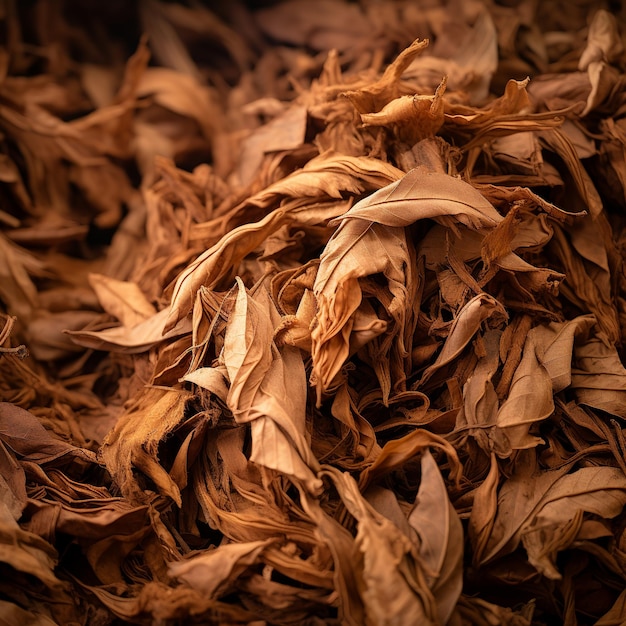 Foto ilustração de pilha de folhas secas de tabaco
