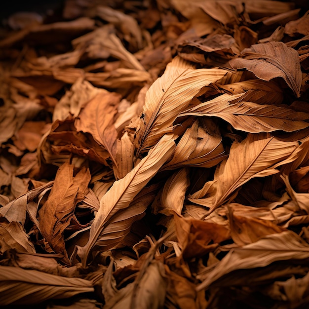 Foto ilustração de pilha de folhas secas de tabaco