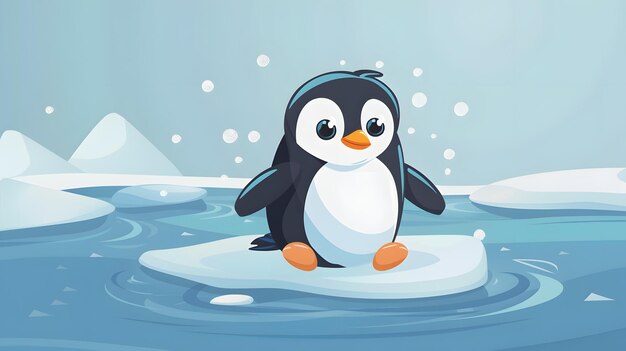 Ilustração de pinguim bonito Pinguim sentado no gelo no inverno polar frio Arte de cartão