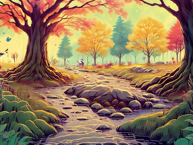 ilustração de pintura de floresta dos desenhos animados
