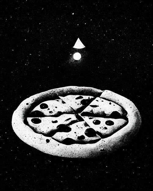 Foto ilustração de pizza e fatias em preto e branco