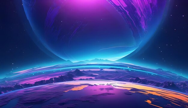 Foto ilustração de planetas de estilo cyberpunk de conceito de espaço aberto