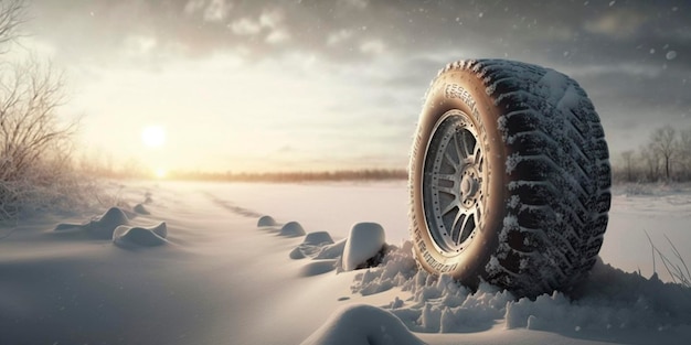 Ilustração de pneus de inverno na neve com marcas de pneus Conteúdo gerado por IA