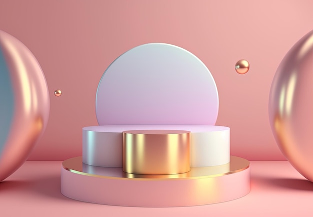 Ilustração de pódio 3d abstrata rosa com pedestal para exibição de produtos