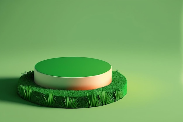 ilustração de pódio de círculo mínimo 3d com grama verde para fundo de produto