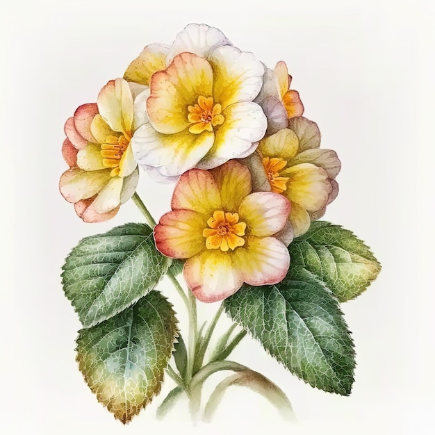 Ilustração de prímula em aquarela sobre fundo branco Contexto de convite de arte de flores