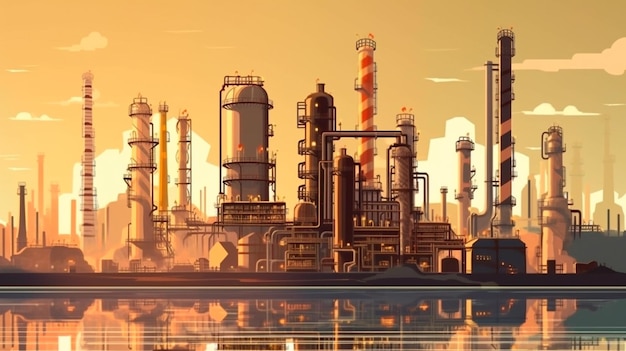 Ilustração de produção e refino de petróleo ideal para projetos temáticos de negócios e finanças IA generativa