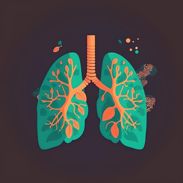 Foto ilustração de pulmão humano 3d do conceito de design gráfico com ferro defumado, metal, ouro e elementos de madeira