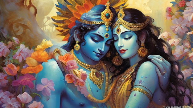 Ilustração de Radha e Krishna Ai generativo