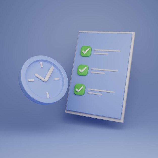 Ilustração de relógio 3d isolada em um fundo azul conceito de gerenciamento de tempo conceito de fazer no tempo