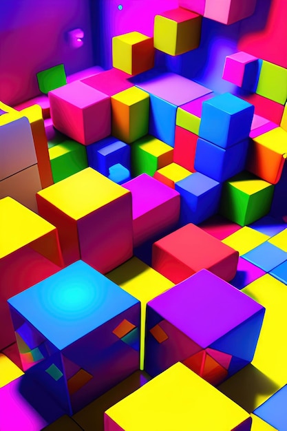 Ilustração de renderização 3D abstrata de fundos de cubos coloridos brilhantes e vítreos