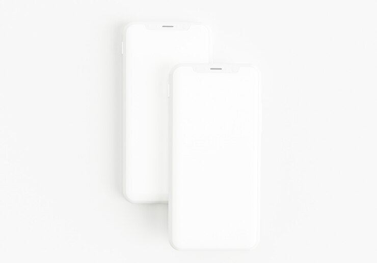 Ilustração de renderização 3D com a mão segurando o smartphone branco com tela completa e moldura moderna menos desi