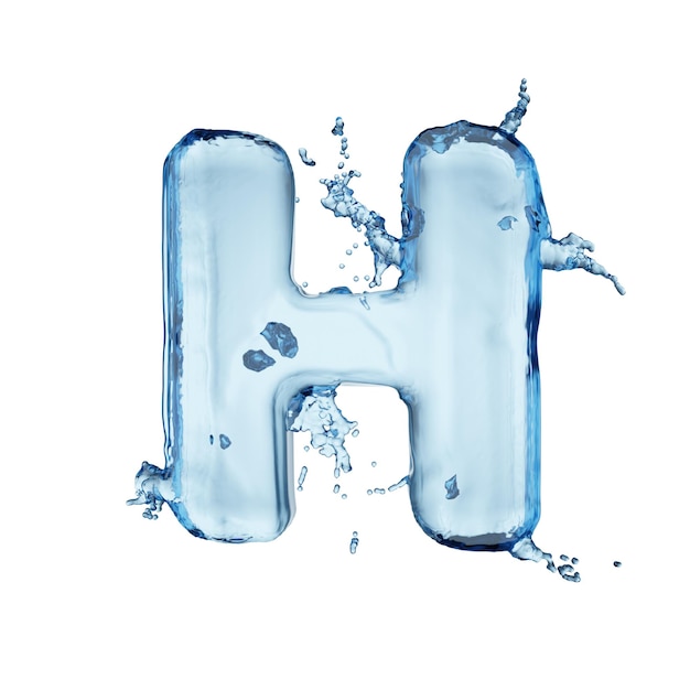Ilustração de renderização 3D da letra H azul do alfabeto de salpicos de água isolado em fundo branco