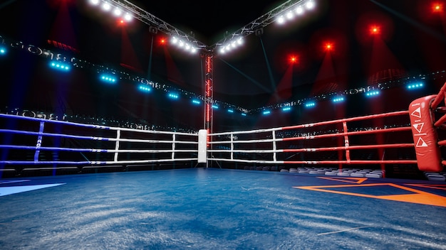 Ilustração de renderização 3D de arena de boxe vazia