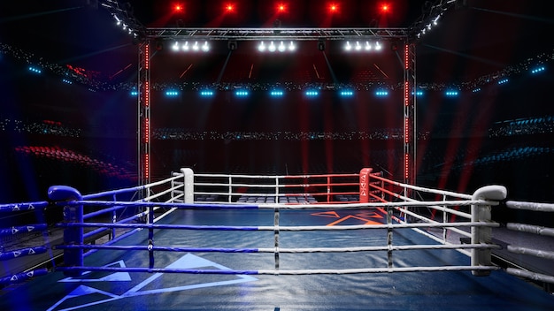 Ilustração de renderização 3D de arena de boxe vazia