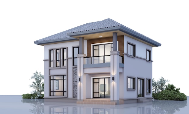 Ilustração de renderização 3d de arquitetura da casa mínima moderna em fundo branco