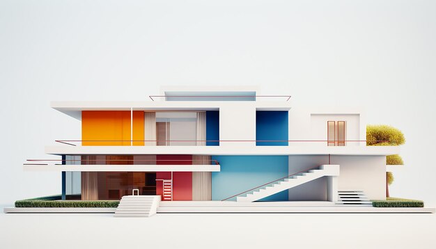 Ilustração de renderização 3d de arquitetura da casa mínima moderna em fundo branco