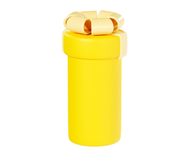 Foto ilustração de renderização 3d de caixa de presente pacote de presente amarelo fechado decorado com fita e arco