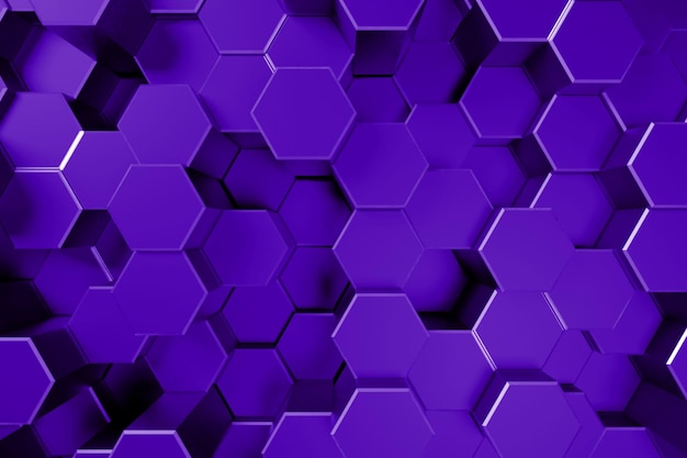 Ilustração de renderização 3d de fundo hexágono de favo de mel azul roxo