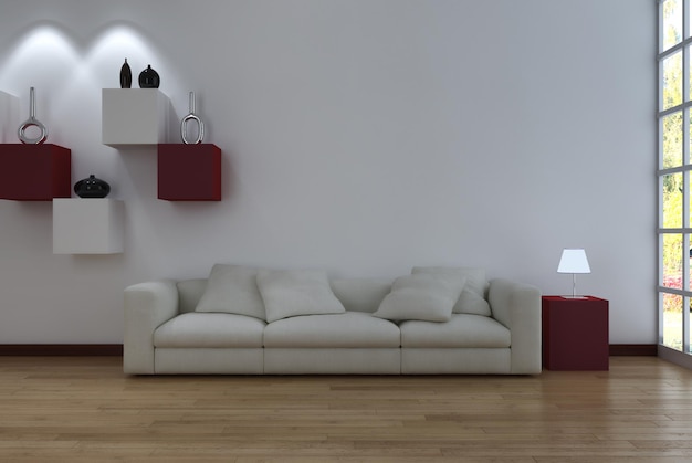 Ilustração de renderização 3D de interiores brilhantes modernos