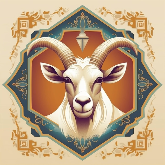 Ilustração de renderização 3D de rosto de cabra com padrão islâmico