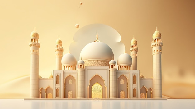 Ilustração de renderização 3D de um projeto de mesquita com espaço