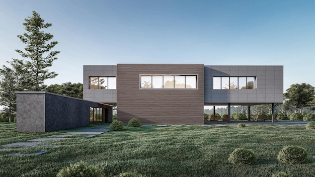 Ilustração de renderização 3D de uma casa moderna