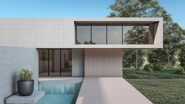 Ilustração de renderização 3D de uma casa moderna