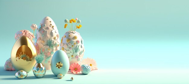 Ilustração de renderização 3D do banner de celebração da Páscoa com espaço de cópia