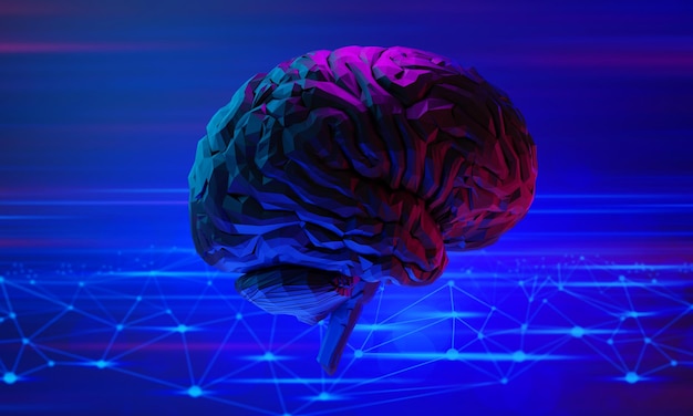 Ilustração de renderização 3D do cérebro humano, saúde da célula neuronal, ciência e pesquisa