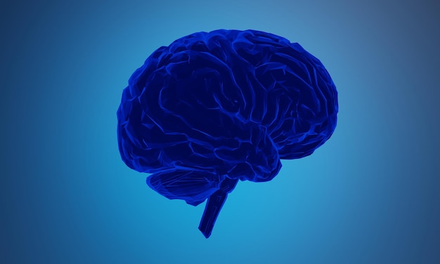 Ilustração de renderização 3D do cérebro humano, saúde da célula neuronal, ciência e pesquisa