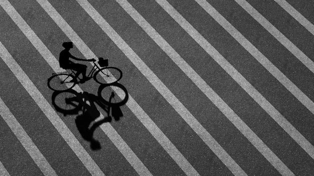 Ilustração de renderização 3D do homem andando de bicicleta com sombra clara