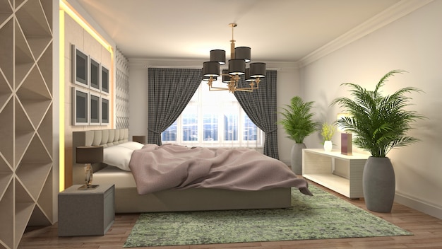 Ilustração de renderização 3D do interior de um quarto