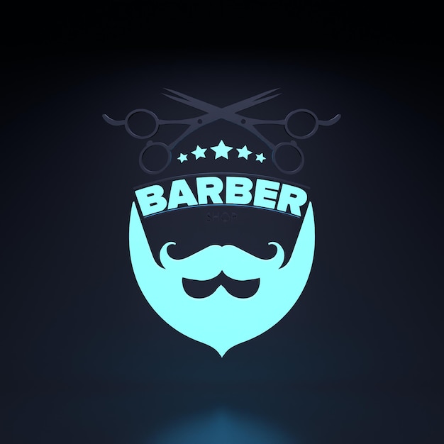 Ilustração de renderização 3d do logotipo da barbearia de néon