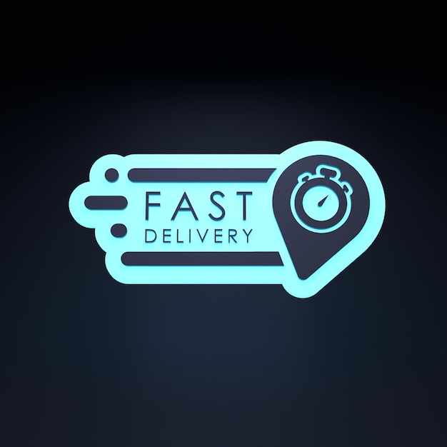 Ilustração de renderização 3d do logotipo de entrega Neon Speedy