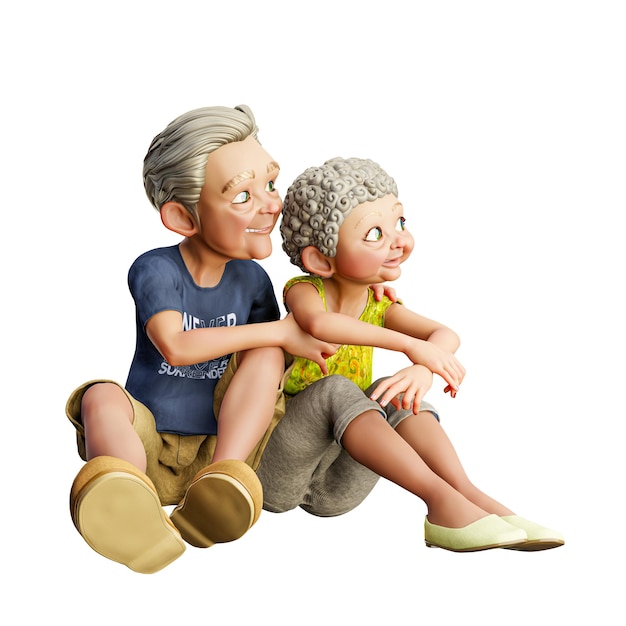 ilustração de renderização 3D Feliz casal sênior sentado