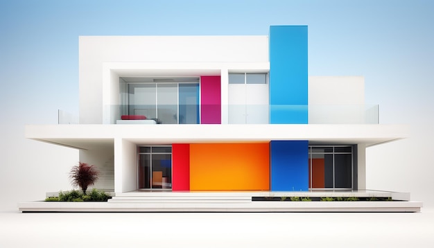 Ilustração de renderização de arquitetura 3D de uma casa minimalista moderna em fundo branco