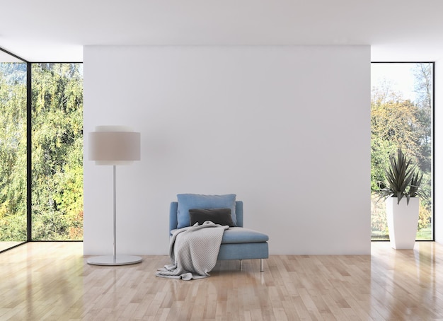 Ilustração de renderização em 3D de apartamentos de interiores brilhantes modernos